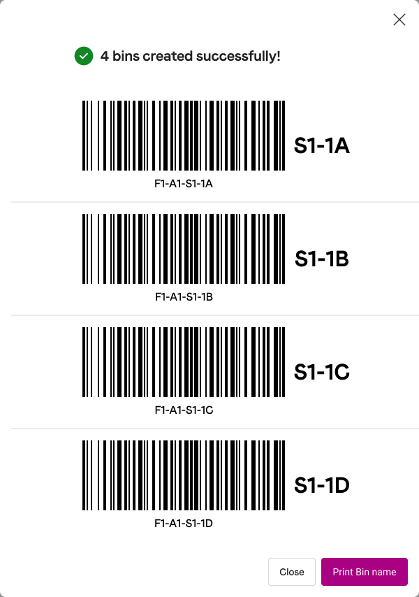 Bin labels with barcodes ready to print